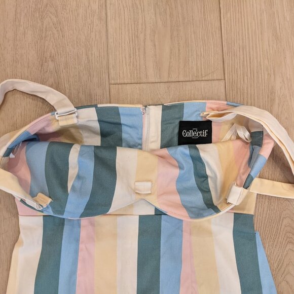 Collectif Sz S/US 6 Rainbow Stripe 50s Pinup Retro Rockabilly Pencil Dress - Picture 4 of 15